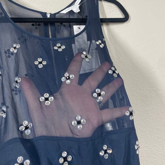 Diane Von Furstenberg 2 Abrielle Crystal Scoop Dress Mini Navy Silk Sleeveless - Picture 7 of 14